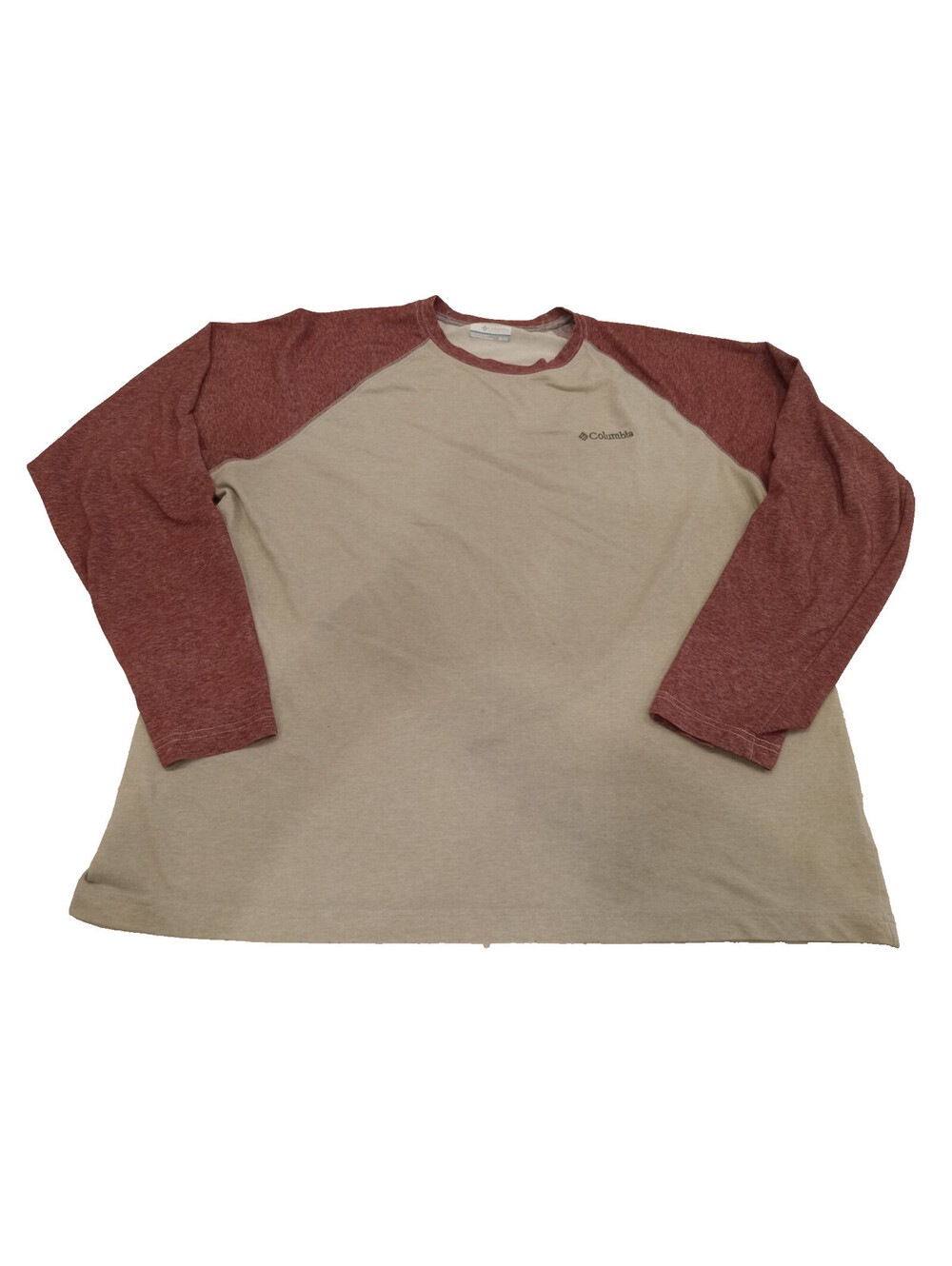 Columbia Thistletown Hills Shirt Mens XL Red Tan Raglan Long Sleeve Performance